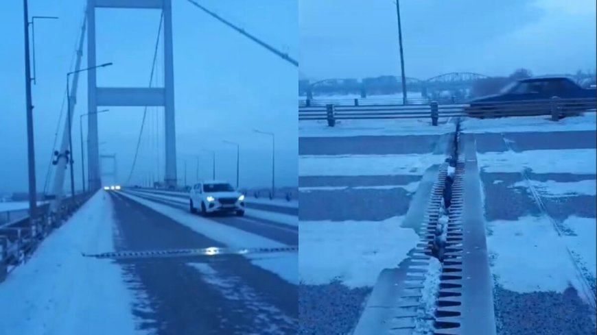 Семейде қатты аяздан көпір екіге бөлініп кетті