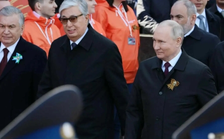 Путин встретил Токаева в Кремле перед парадом Победы