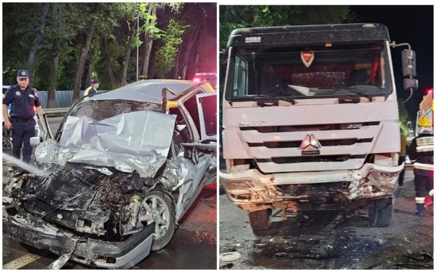 Жуткое ДТП в Алматы: легковушку раздавил грузовик, двое погибли