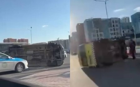 Астанада жедел жәрдем көлігі аударылып, адамдар зардап шекті (ВИДЕО)